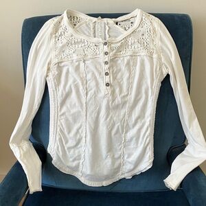 Free People Cotton Long Sleeved Tee Shirt with lace
